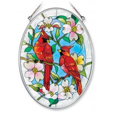 Cardinals Dogwood Flowers Sun Catcher AMIA 7x5" Hand Painted Glass Birds New 682591075591  132546019282